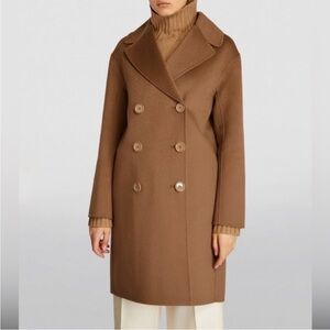 Max Mara 'S Wool-Cashmere Double-Breasted Pea Coat Jacket, Tan, Size EU 34/US S
